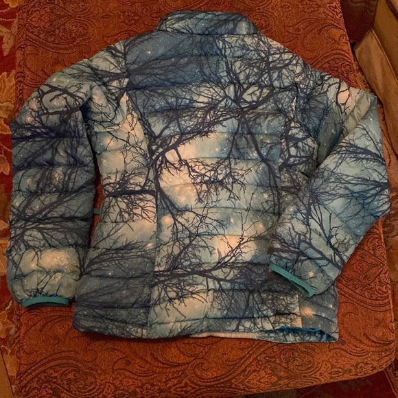 Patagonia Kids Tree Down jacket sky blue turquoise trees excellent size L 10 12 - Picture 2 of 10